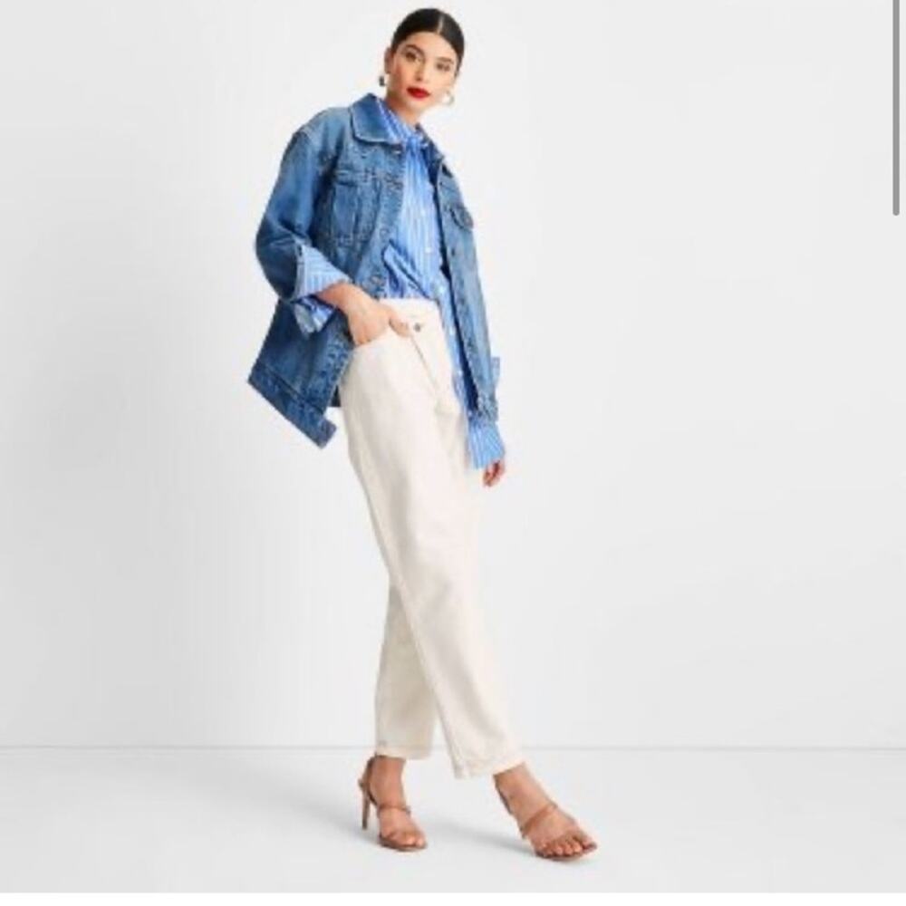 FUTURE COLLECTIVE Kahlana Barfield Brown Asymmetrical Denim Jean Jacket XS